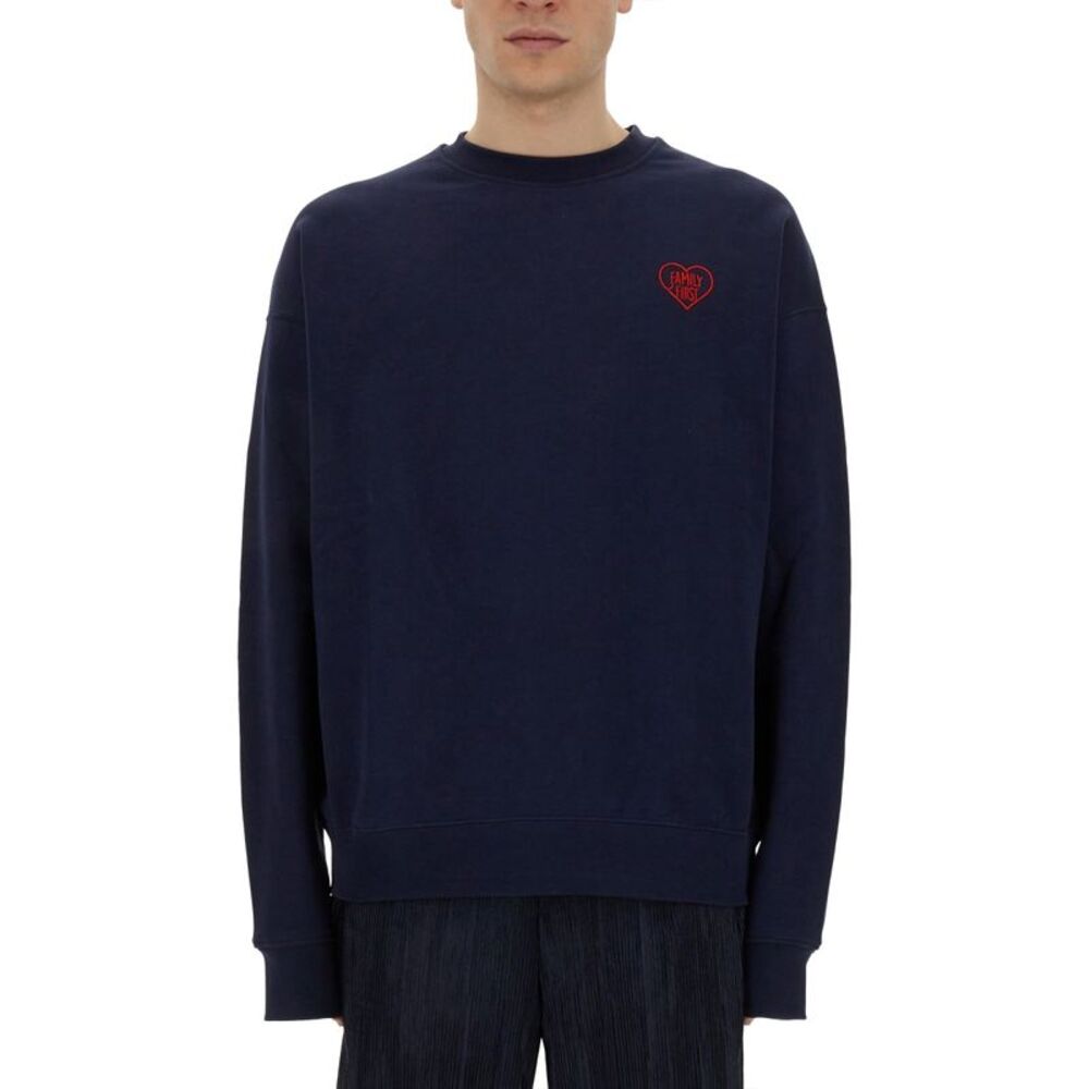Family First Men Sweatshirt With Heart Embroidery